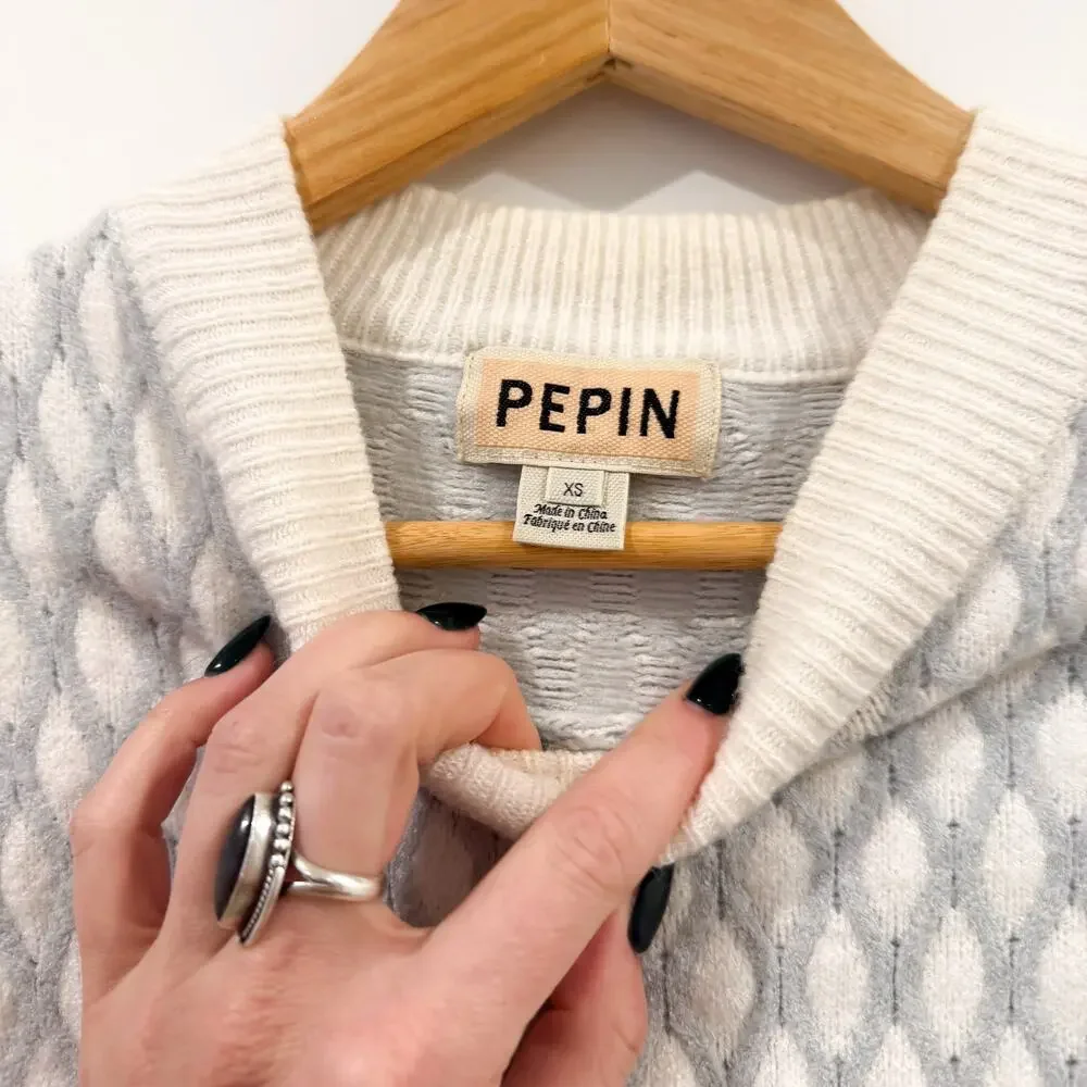 ANTHROPOLOGIE Pepin Diamond Knit Crop Pullover Sweater Gray Ivory XS EUC - Picture 4 of 5